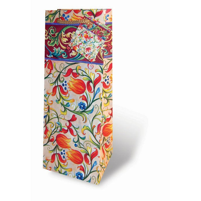 Printed Paper Wine Bottle Bag  - Peach Floral