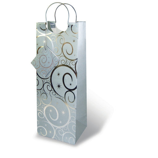 Printed Paper Wine Bottle Bag  - Silver Swirls