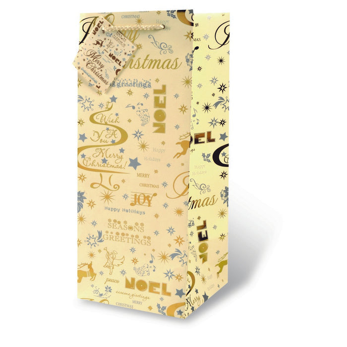 Printed Paper Wine Bottle Bag  - Holiday Greetings