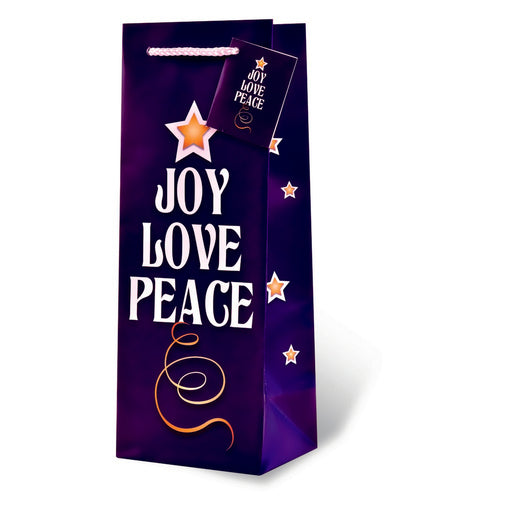 Printed Paper Wine Bottle Bag  - Joy Love Peace