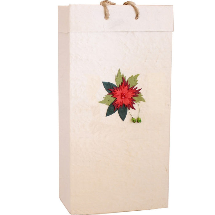 2 Bottle Handmade Paper Wine Bottle Bag  - Red Flower