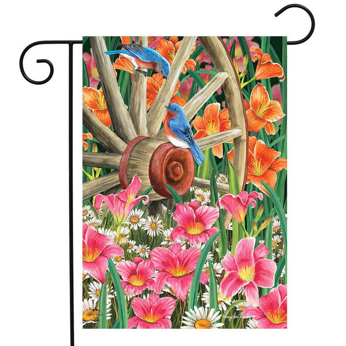 Wagon Wheel Floral Garden Flag