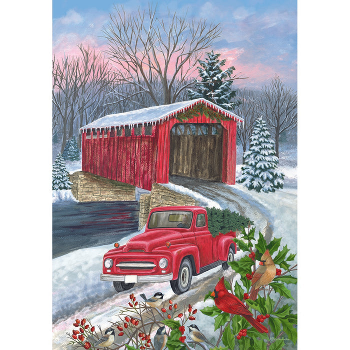 Winter Covered Bridge House Flag