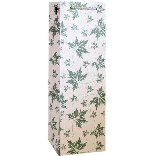 DG1 Green Leaves - Decorative Glitter Printed Paper Bottle Bags - Must order in 6's