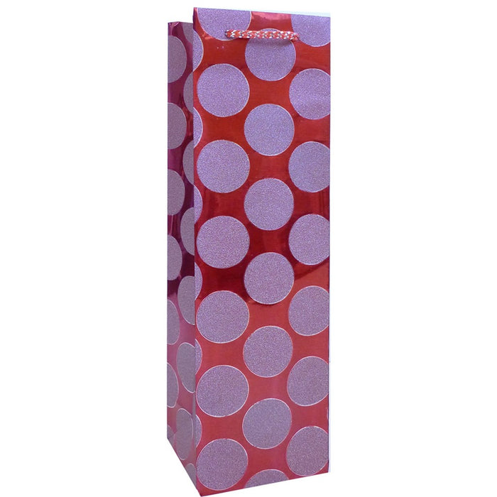 DG1 Red Circles - Decorative Glitter Printed Paper Bottle Bags - Must order in 6's