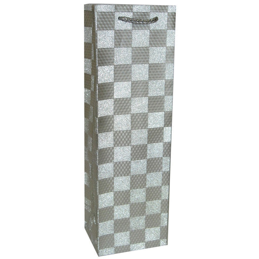 DG1 Silver Checkers - Decorative Glitter Printed Paper Bottle Bags - Must order in 6's