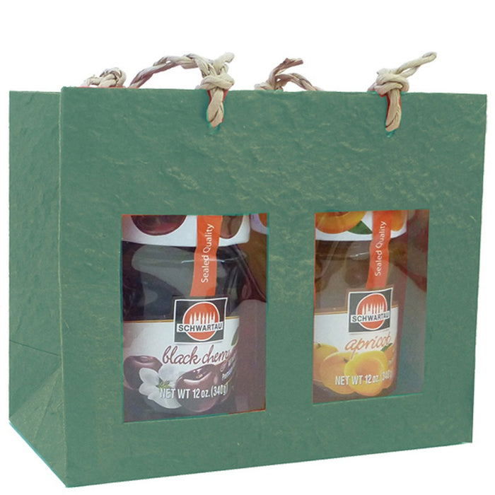 2 Bottle Handmade Paper Gourmet Bag - Green with Windows