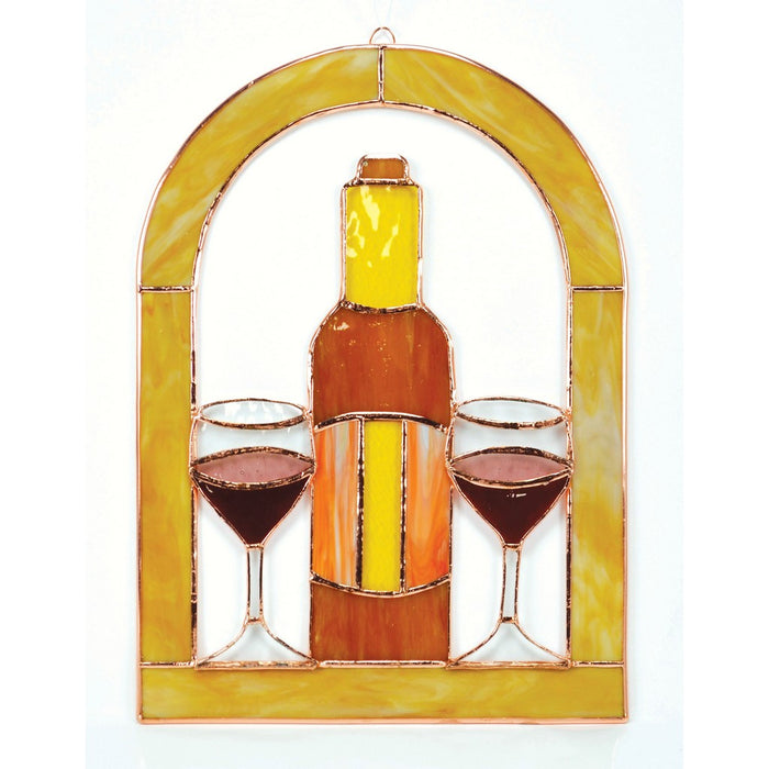 Stained Glass Small Wine Glasses and Bottle Cathedral Window Panel