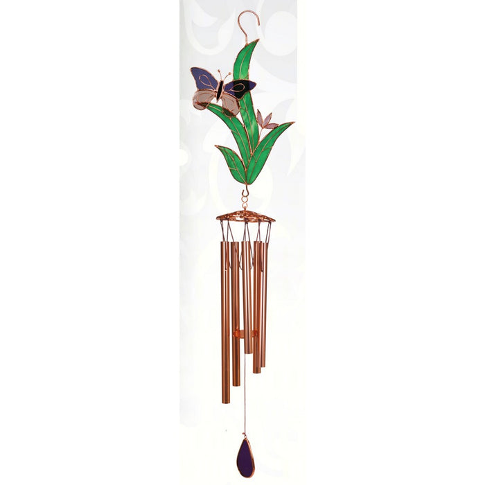 Purple Butterfly with Leaves Large Wind Chime