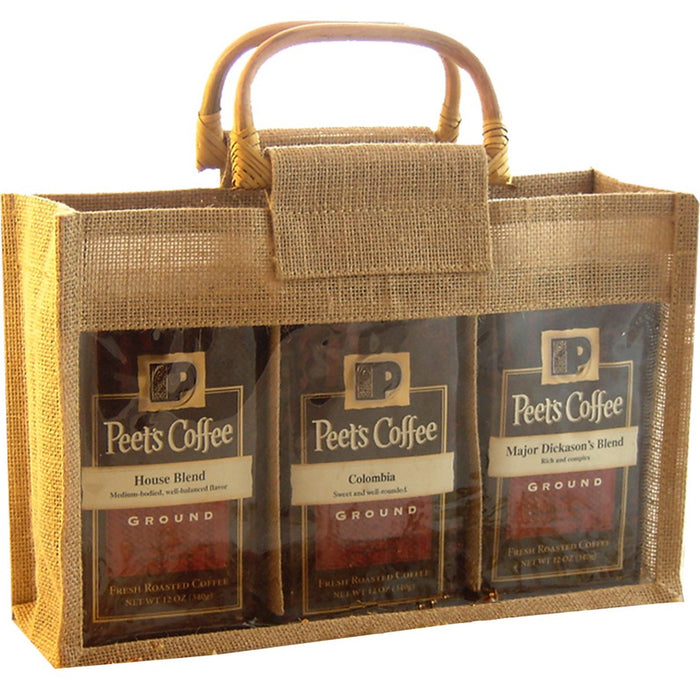 Jute 3 Compartment Coffee Bag - Natural