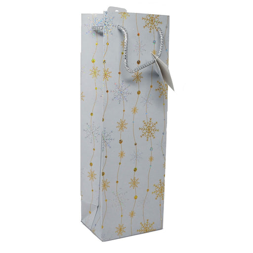 Printed Paper Wine Bottle Bag - Snowfall