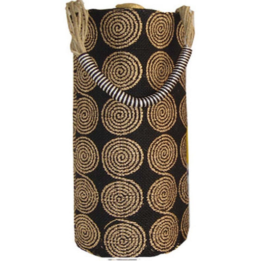 Jute Wine Bottle Bag - Black Swirls