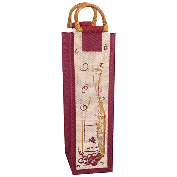 Jute Wine Bottle Bag - Cane