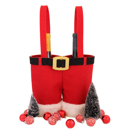 2 Bottle Jute Decorative Wine Bottle Bag - Santa Pants