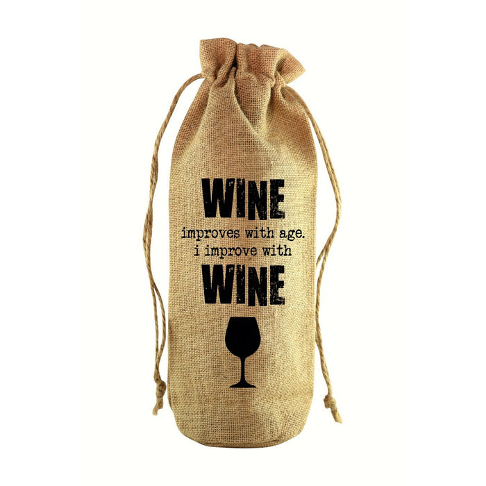 Wine Improves with Age Jute Wine Bottle Sack