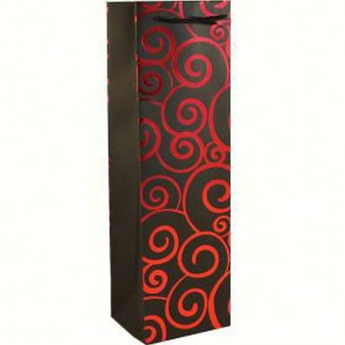 Printed Paper Wine Bottle Bag - Red Swirls