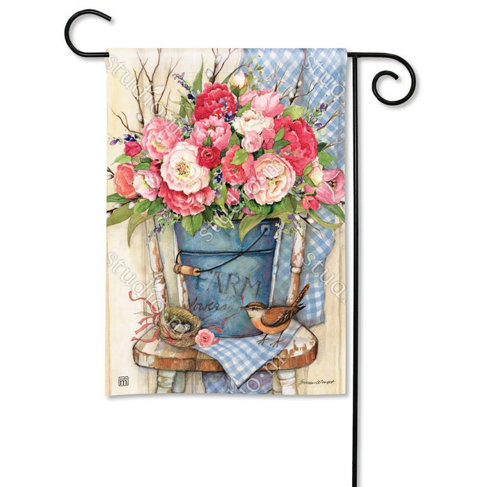 Bucket Full of Peonies BreezeArt Garden Flag