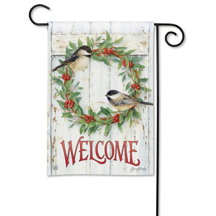 Chickadee Wreath Garden Flag