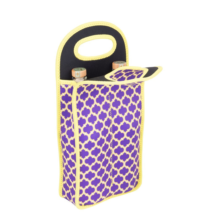 Neoprene Double Wine Bottle Bag - Purple & Yellow