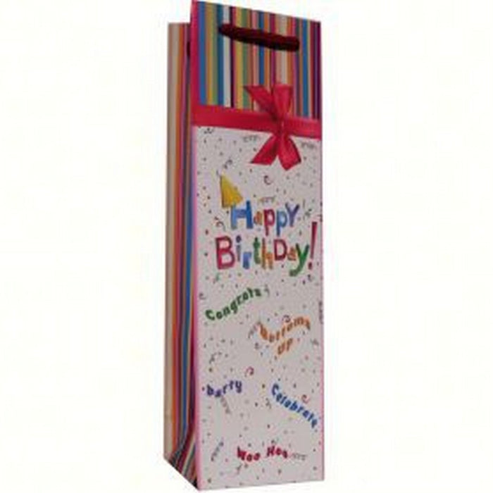 Printed Paper Wine Bottle Bag  - Happy Birthday