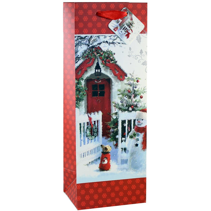 Printed Paper Wine Bottle Bag  - Red Door