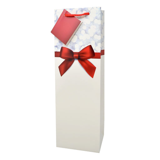 Printed Paper Wine Bottle Bag  - Red Ribbon