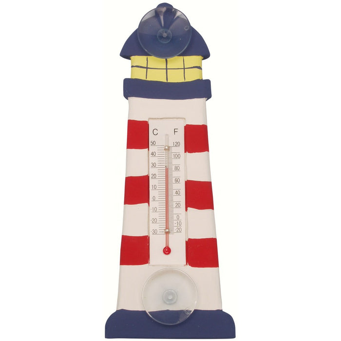 Red & White Striped Lighthouse Small Window Thermometer