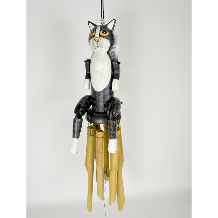 Black & White Cat Danglling Bamboo Chime