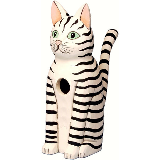 Sitting Black & White Striped Cat Birdhouse